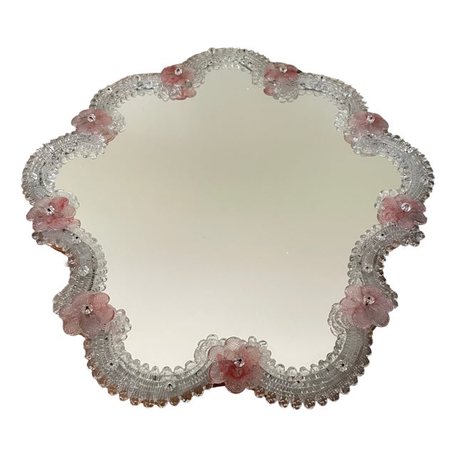 Pink Murano Glass Mirror, 1950s For Sale