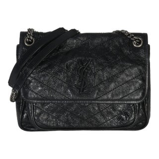Black Crinkled Calfskin Matelasse Medium Niki Chain Satchel For Sale