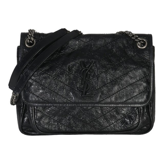 Black Crinkled Calfskin Matelasse Medium Niki Chain Satchel For Sale