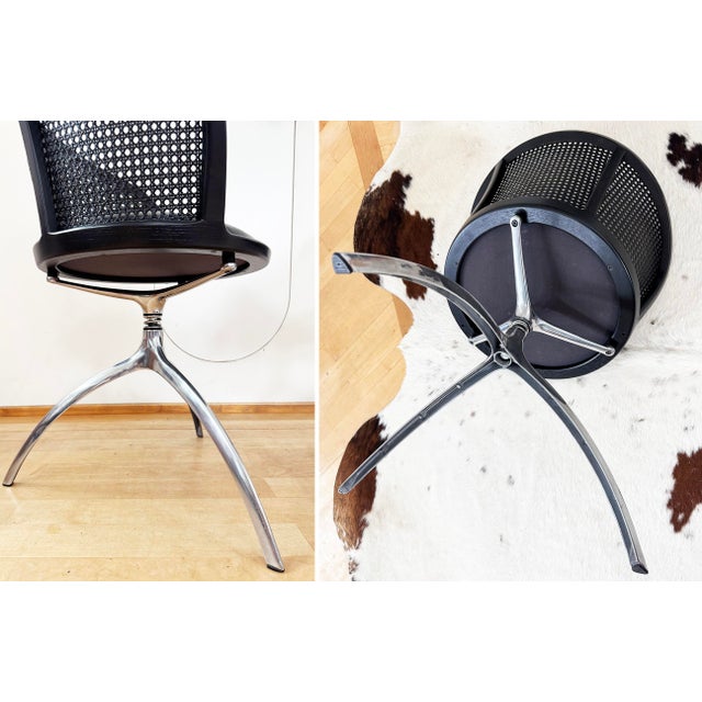 1990s Set of 4 Paolo Rizzatto Alias 901 Young Lady Chairs Black Seat & Cane, Aluminum For Sale - Image 16 of 18