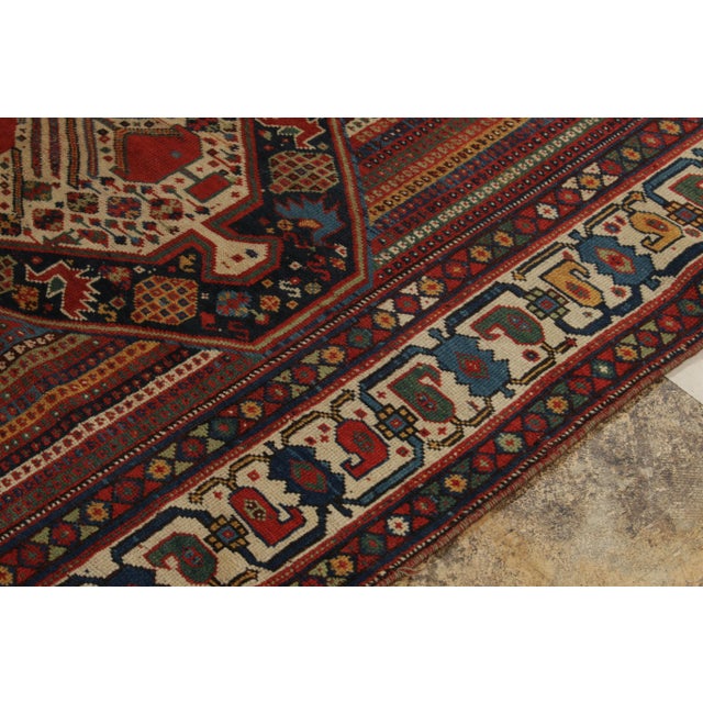 Tribal Hand-Knotted Antique Persian Qashqai Rug in Red, Beige-Brown Medallion Pattern For Sale - Image 3 of 9