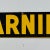 Vintage "Warning" Enamel Sign in School Bus Yellow, and Black For Sale - Image 4 of 7