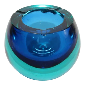 Vintage Murano Sommerso Orb Blue Art Glass Ashtray