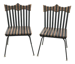 Industrial Hand Forged Brutalist Design Wood & Iron Chairs - a Pair