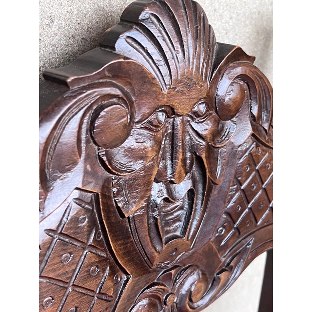 19th Century Set of Six French Carved Walnut Turned Wood Chairs With Velvet Seat For Sale - Image 9 of 13