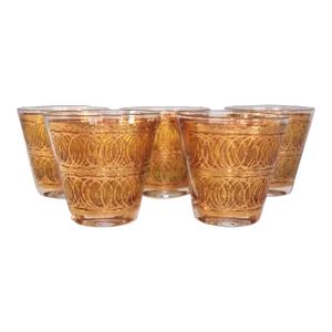 Vintage Mid-Century Georges Briard Gold Swirls Cocktail Glasses- Set of 5