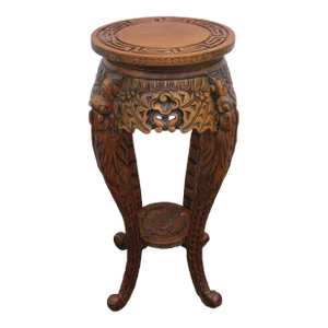 Early 1900s Oriental Heavy Carved Flower Statue Table