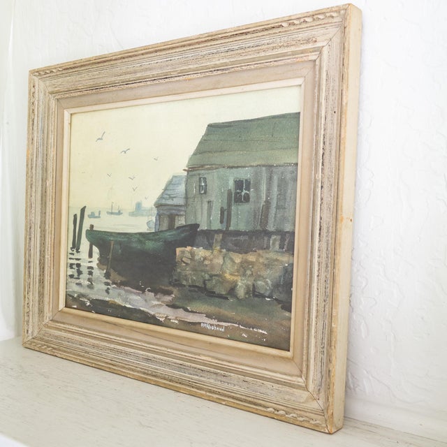 Framed Coastal Painting of Cape Ann Gloucester Massachussets Signed Roubaud For Sale - Image 4 of 10