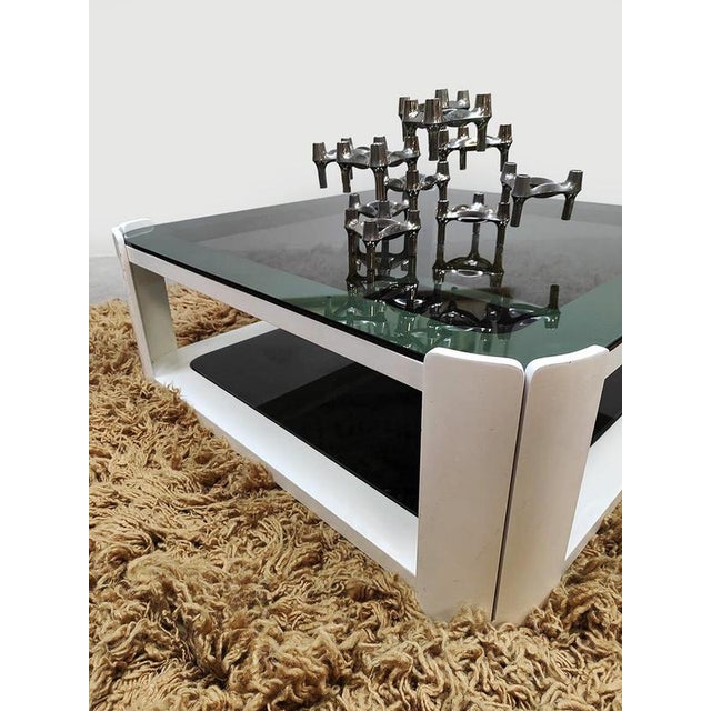 Green Vintage Space Age Italian Smoked Glass Coffee Table, 1970s For Sale - Image 8 of 10
