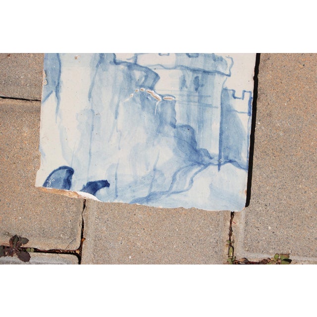 18th Century 18th Century Portuguese Blue & White Landscape Tile Depicting a Fortified Castle For Sale - Image 5 of 6