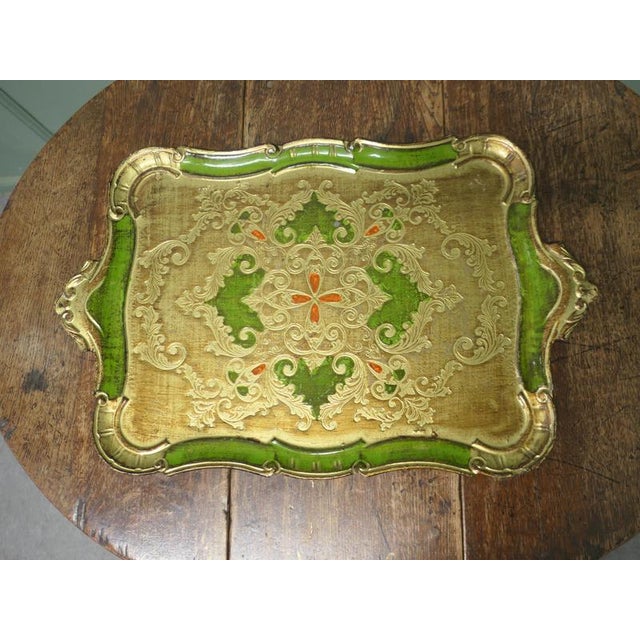 Carved and Gold and Green Painted Italian Sideboard Tray A very attractive piece decorated in shades of Gold, with a Green...
