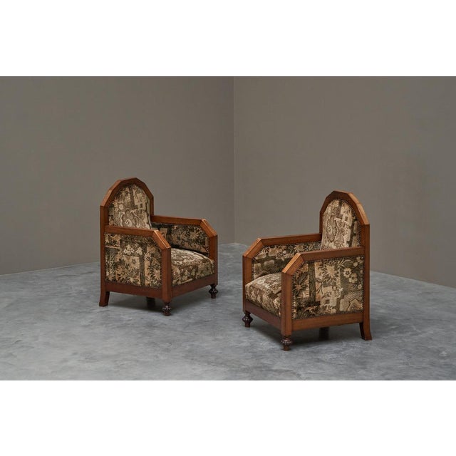 Wood Set of Art Deco Armchairs in Wood and Tapisserie, 1920s For Sale - Image 7 of 15