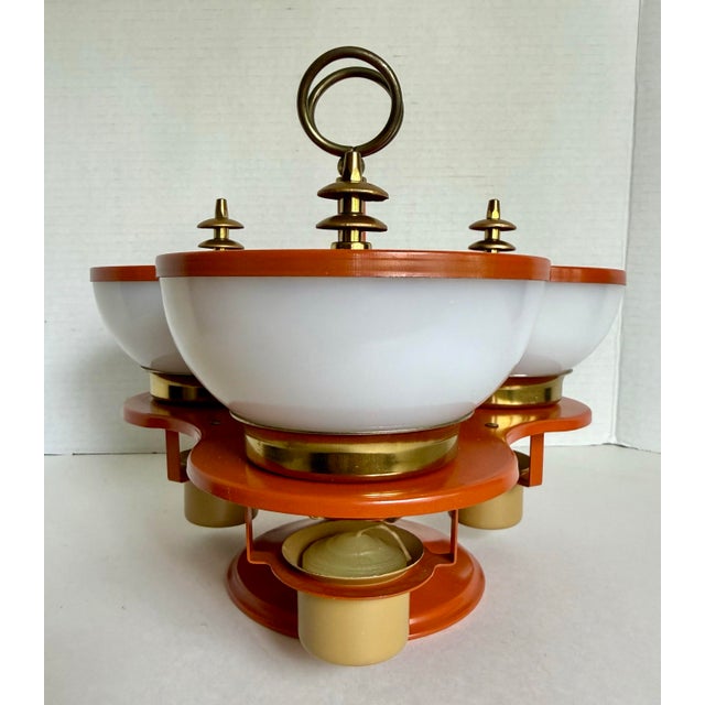 1960s Mid-Century Modern Space Age Rotating Condiment Server With Fire-King Milk Glass Bowls For Sale - Image 5 of 11