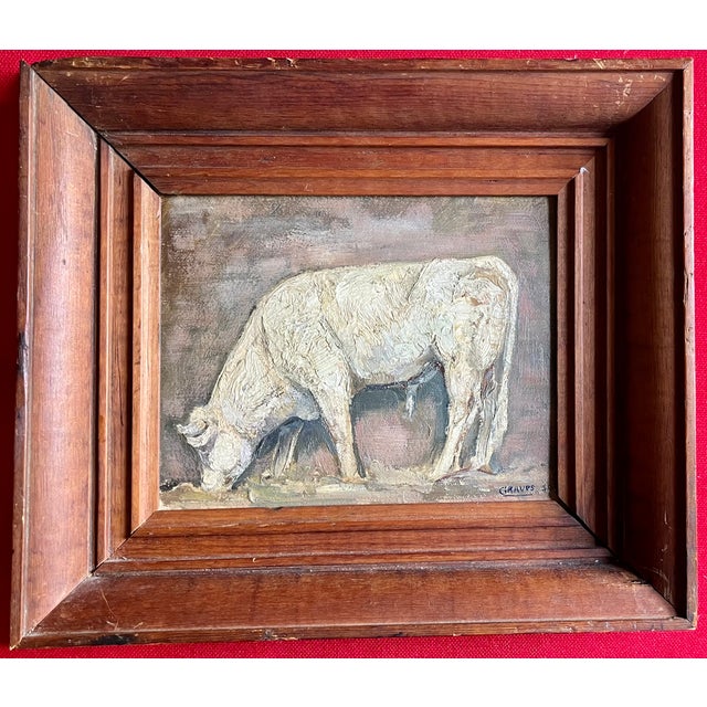 American Folk Art Oil Painting of a White Cow or Bull Signed Graves and Dated 1931 For Sale In New York - Image 6 of 8