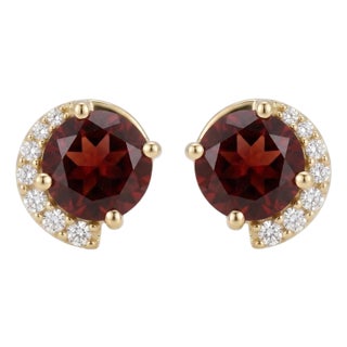 Beautiful Red Gemstone Earlobe Studs - Garnet Round Cut Cz Studs - A Pair For Sale