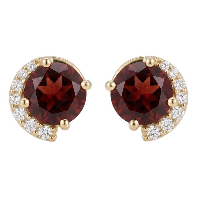 Beautiful Red Gemstone Earlobe Studs - Garnet Round Cut Cz Studs - A Pair For Sale