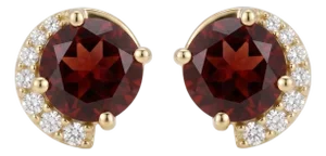 Beautiful Red Gemstone Earlobe Studs - Garnet Round Cut Cz Studs - A Pair