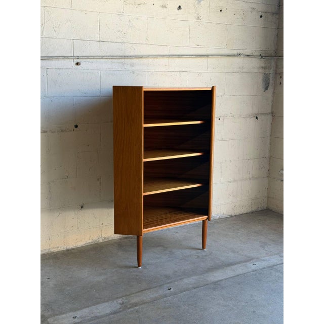 Mid-Century Modern Vintage Teak Corner Cabinet With 3 Open Shelves and Tapered Legs Denmark 1960s For Sale - Image 3 of 11