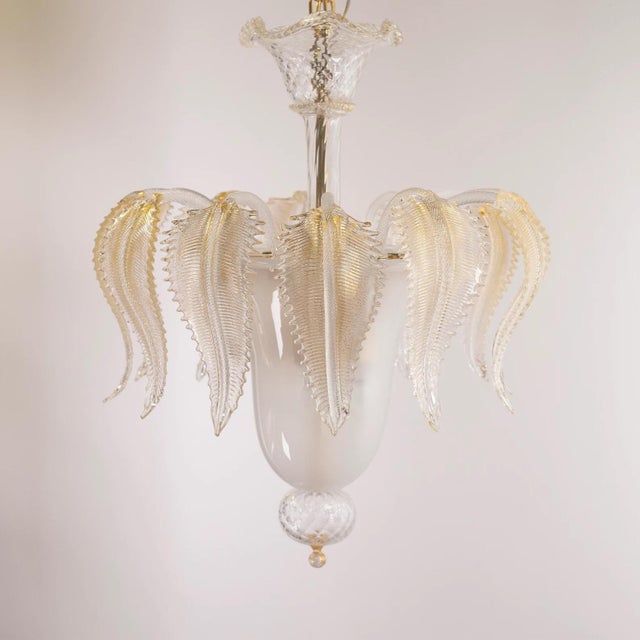 Murano Contemporary Murano Glass Chandelier, White & Crystal With Gold Accents, 58 Cm | Italian Design Statement For Sale - Image 4 of 6