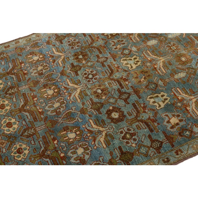 Transitional Exquisite Antique Bidjar Style Hand-Knotted Wool Rug in Muted Steel Blue and Rust For Sale - Image 3 of 8