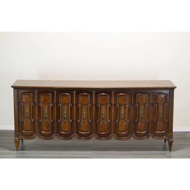 Mid-Century Modern Mid Century Walnut Dresser of Nine Drawers For Sale - Image 3 of 9