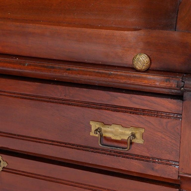 Wood Antique Eastlake Walnut Cylinder Roll Top Desk C1890 For Sale - Image 7 of 13