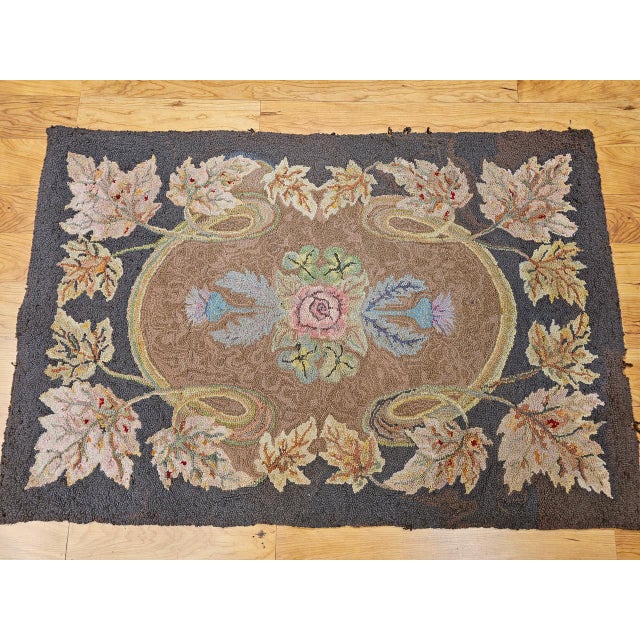 Textile Vintage Hand-Hooked Rug, Floral Pattern, Wool & Cotton, American Folk Art, 3x4 For Sale - Image 7 of 16