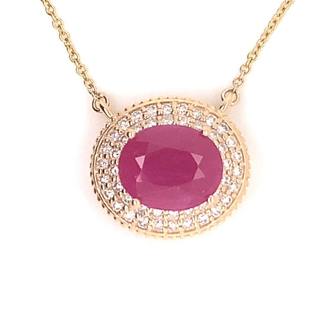 Traditional Ruby Diamond Necklace 14k Gold 18" 5.06 TCW Certified For Sale - Image 3 of 11