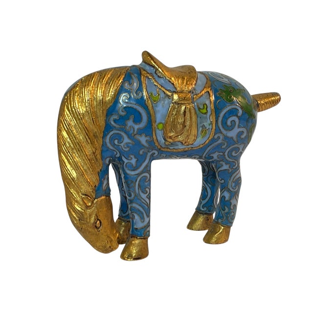 Chinese Cloisonné Grazing Horse Statue Figurine Vintage For Sale - Image 9 of 11