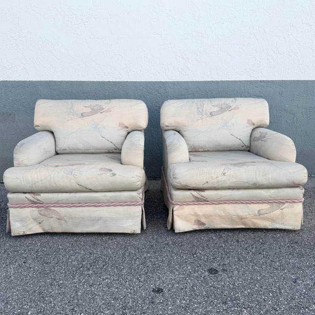 Postmodern Postmodern Pink and Blue Ropped and Skirted Lounge Chairs - A Pair For Sale - Image 3 of 11