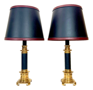 Large Brass and Leather Table Lamps from Maison Jansen, France, 1970s, Set of 2