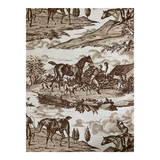 Hunting Party Scalamandre Brown on Cream Linen Blend Fabric 3 Yards For Sale