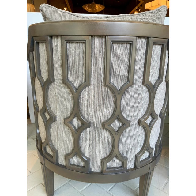 Bronze Caracole Couture Modern Geometric Taupe and Bronze Club Chairs Pair For Sale - Image 8 of 8