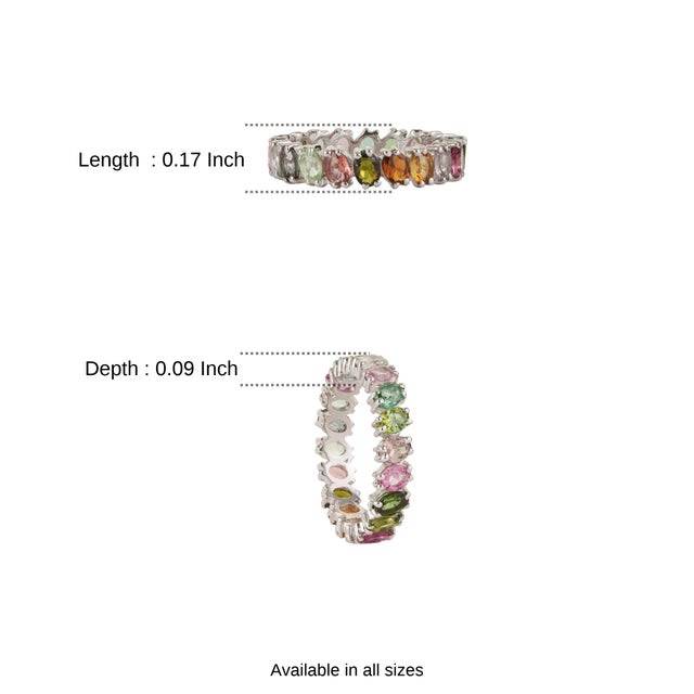 Boho 3.74 Ct Oval Multicolor Tourmaline Full Eternity Ring in 925 Sterling Silver Size 7.5 For Sale - Image 11 of 15