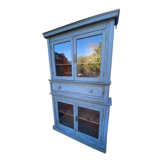 Absolutely wonderful antique 19th-century European step-back cupboard made of solid pine, with an original hand-painted...