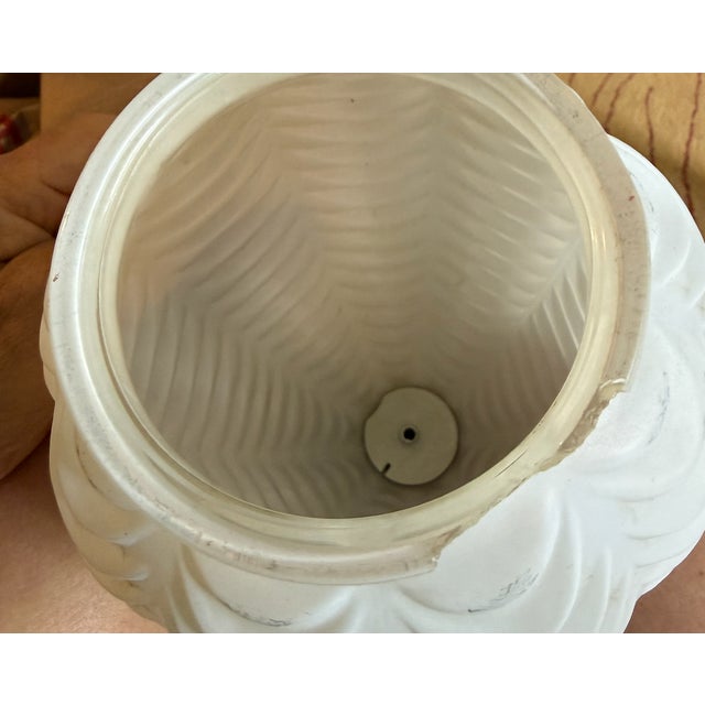 1960s Hollywood Regency Mid Century Swag Two-Light Ceiling Fixture - White Frosted Ruffled Drapery Shades For Sale - Image 9 of 12