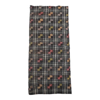 1970s Vintage Handmade Wool Cotton Brown Runner Rug For Sale