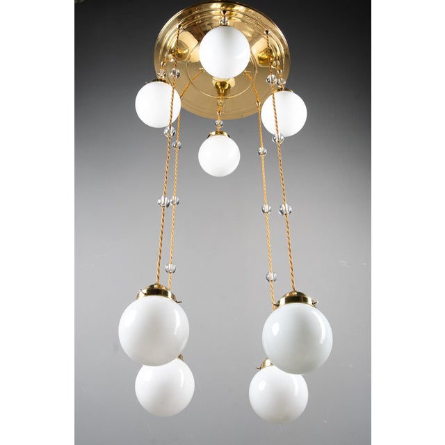 Art Deco Chandelier with Opal Glass Shades, Vienna, 1920s For Sale - Image 10 of 18