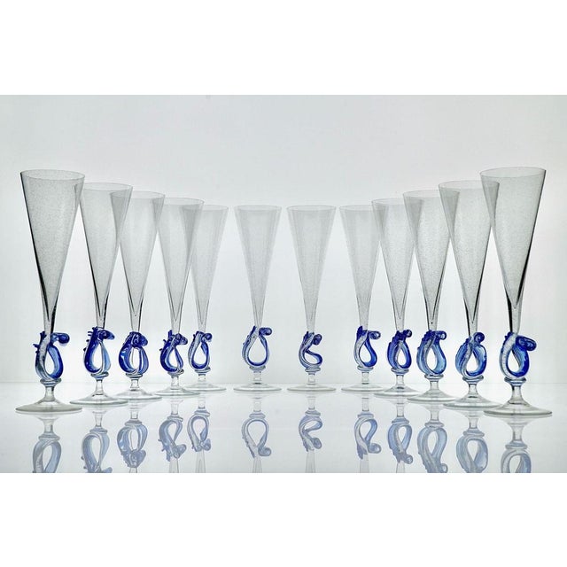 Glass Sculptural Wave Murano Glass Flutes attributed to Cenedese, 1980s, Set of 12 For Sale - Image 7 of 18
