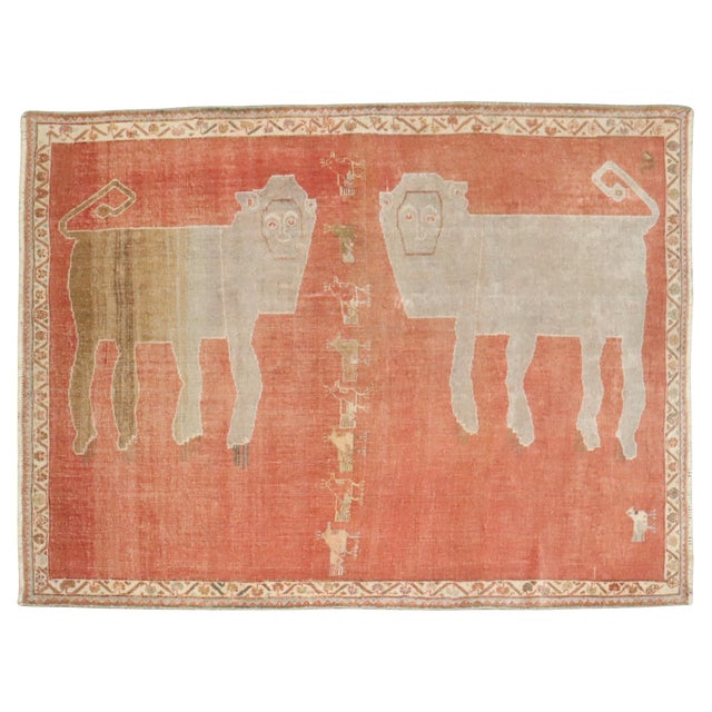 Apricot Zabihi Collection Persian Pictorial Animal Gabbeh Rug For Sale - Image 8 of 9