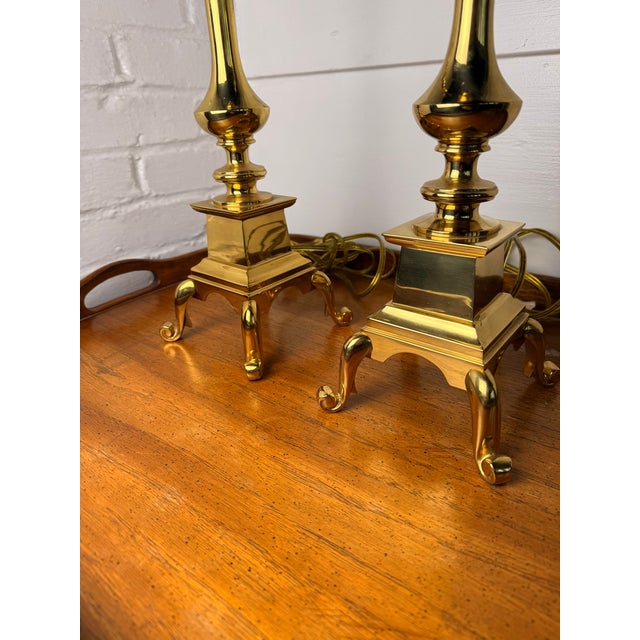 Mid 20th Century Mid 20th Century Tall Brass Footed Lamps - a Pair For Sale - Image 5 of 13