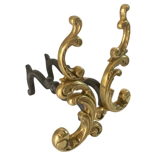 19th Century Black and Gold Color Steel and Bronze Andirons, France For Sale