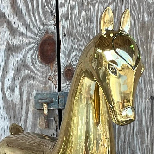 Metal Vintage Regency Polished Brass Horse After Maitland Smith For Sale - Image 7 of 12