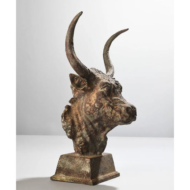 Figurative Early 20th Century Cast-Iron Architectural Bull Sculpture, 21"h For Sale - Image 3 of 10