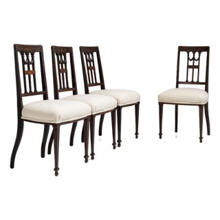 Set of Four 19th Century French Dark Brown Neoclassical Chairs with Upholstered Seats For Sale