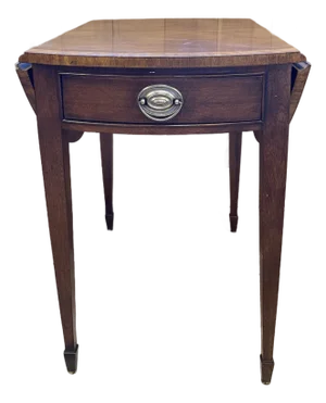 Ethan Allen Mahogany Drop-Leaf Side Table With Brass Pull and Inlay