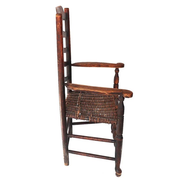English Georgian Oak Woven Seat Ladderback Armchair For Sale - Image 4 of 7