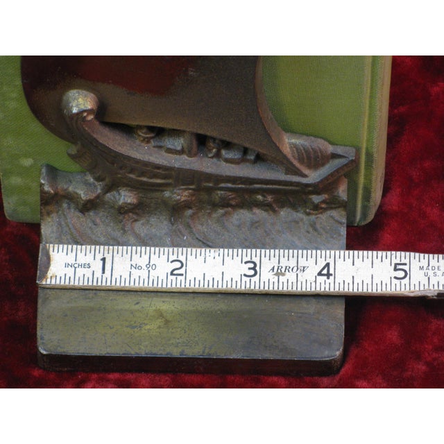Early 20th Century Norse Ship Boat Schooner Sailing Book Ends Bradley & Hubbard B&H Brass Plated For Sale - Image 10 of 11