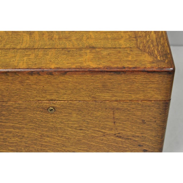 Metal Antique Arts & Crafts Quartersawn Oak Fitted Silverware Case Flatware Chest Box For Sale - Image 7 of 18