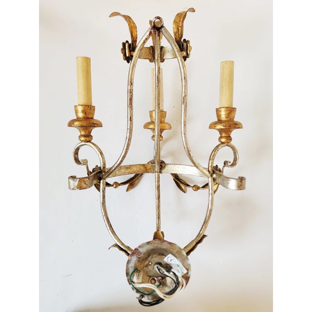 Regency Style Swag Gilt Iron Wall Sconces - A Pair For Sale - Image 11 of 12